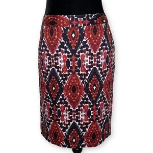 Van Heusen Studio Womens Red Ikat Print Cotton Pencil Skirt Size 6